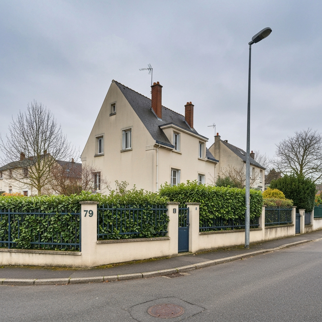 Vue d'une maison située sur la rue Saint-Aspais à Melun pour estimation
