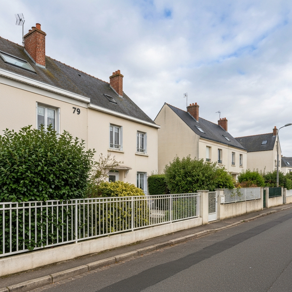 Vue aérienne de Melun avec maisons et immeubles, illustrant la baisse des prix de l'immobilier