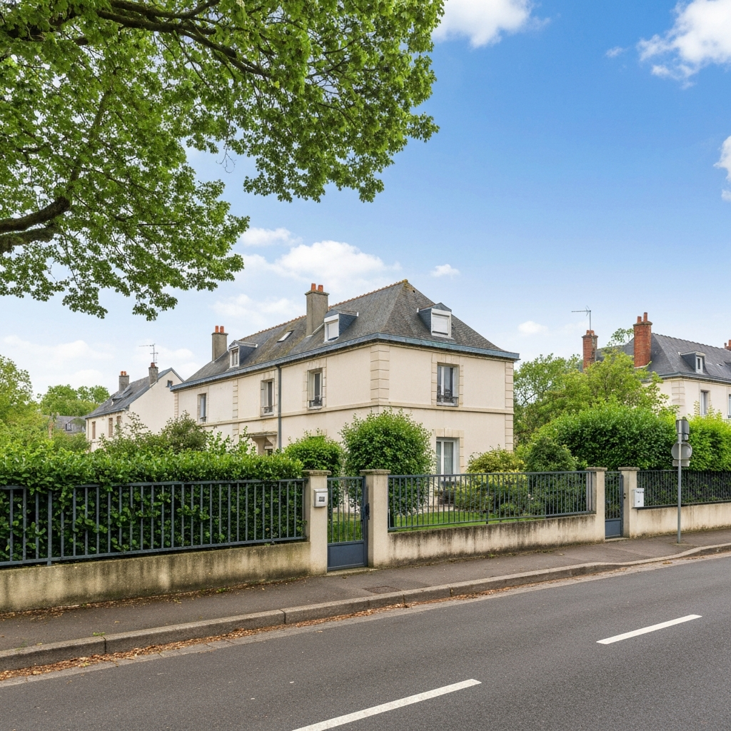Vue de la rue des Fossés à Melun avec indication des prix au mètre carré